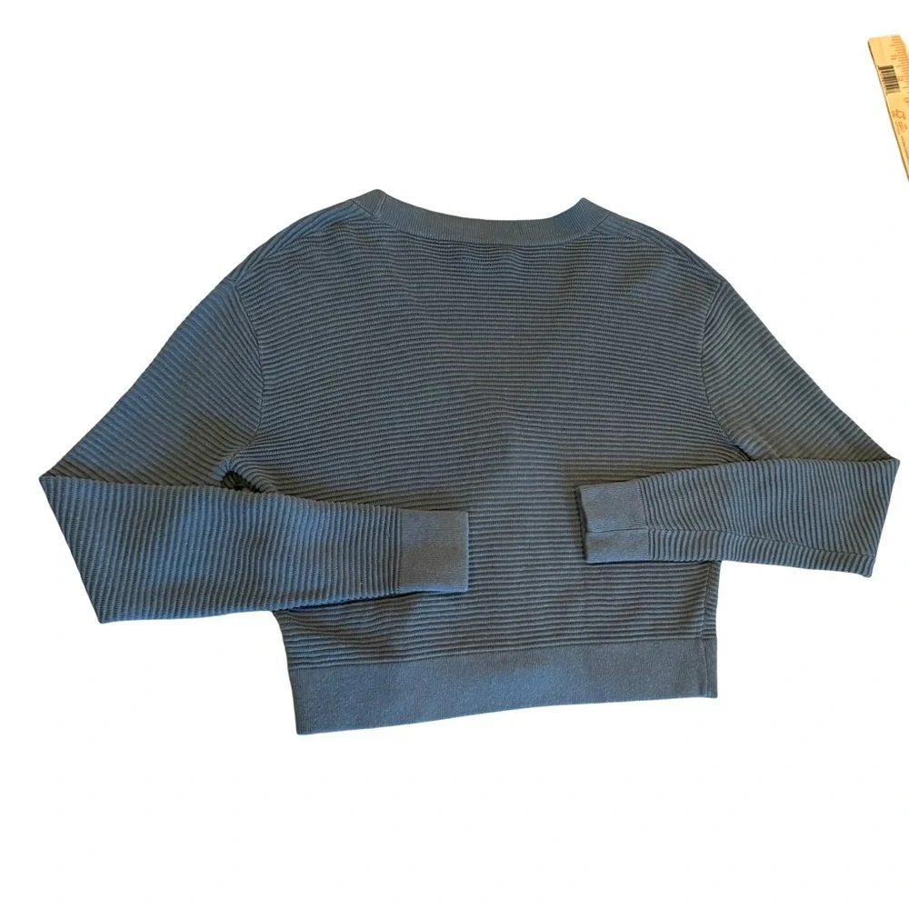 Wilfred Aritzia Ribbed Button Front Cropped Cardigan XS Blue Grey slate - Picture 2 of 5